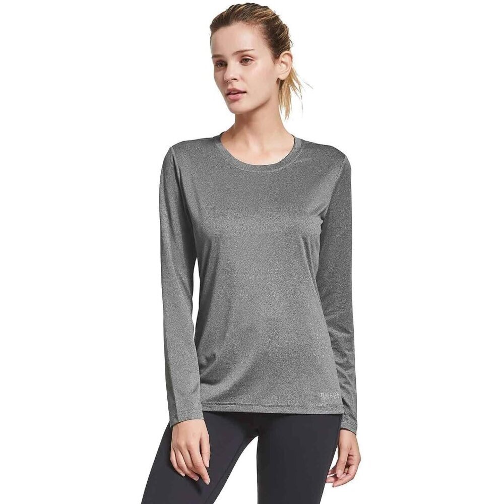 〽️Women's Heather Gray Pull Over Long Sleeve Crew Neck Workout Running Shirt